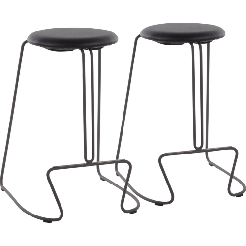 Finn 26" Counter Stool in Black Leatherette & Grey Steel (Set of 2)